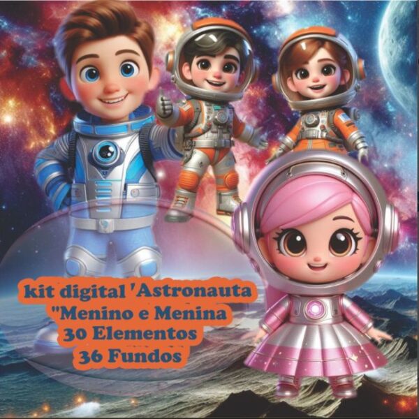 Explorando o Espaço com Menino e Menina Astronauta - Kit Digital