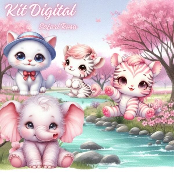 Kit Digital Safari Rosa Aquarelado
