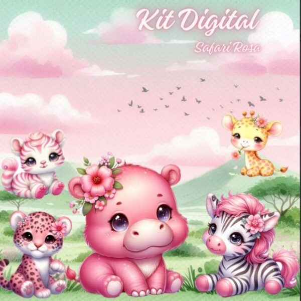 Kit Digital Safari Rosa Aquarelado - Image 3